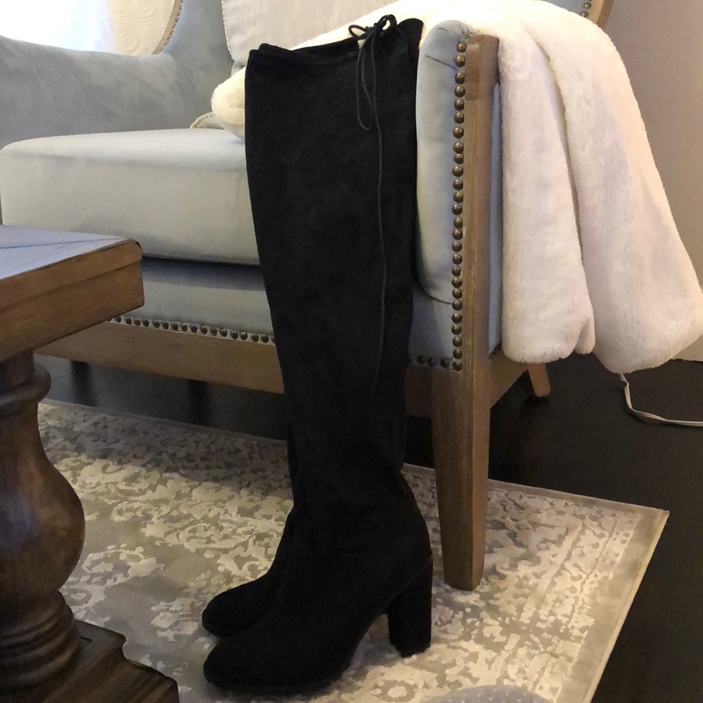 Black suede over the knee boots.